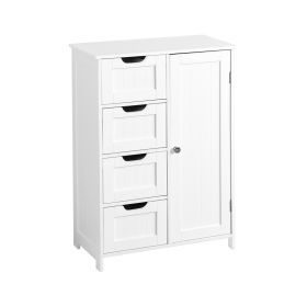 White Bathroom Storage Cabinet, Floor Cabinet with Adjustable Shelf and Drawers