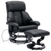 Recliner with Ottoman Footrest, Recliner Chair with Vibration Massage, Faux Leather and Swivel Wood Base for Living Room and Bedroom, Black