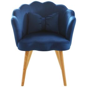 Vanbow.Velvet Wooden foot casual lotus chair with waist pillow(BLUE)