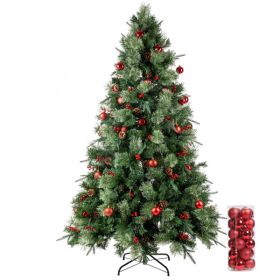 6.5ft Pre-Lit Artificial Flocked Christmas Tree with 350 LED Lights&1200 Branch Tips,Pine Cones& Berries