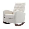 High Back Rocking Chair Nursery Chair .Comfortable Rocker Fabric Padded Seat .Modern High Back Armchair