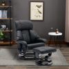 Recliner with Ottoman Footrest, Recliner Chair with Vibration Massage, Faux Leather and Swivel Wood Base for Living Room and Bedroom, Black