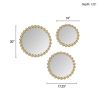 Gold Beaded Round Wall Mirror 3-piece set