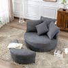 Orisfur. 360° Swivel Accent Barrel Chair with Storage Ottoman & 4 Pillows, Modern Linen Leisure Chair Round Accent for Living Room