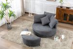 Orisfur. 360° Swivel Accent Barrel Chair with Storage Ottoman & 4 Pillows, Modern Linen Leisure Chair Round Accent for Living Room