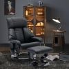 Recliner with Ottoman Footrest, Recliner Chair with Vibration Massage, Faux Leather and Swivel Wood Base for Living Room and Bedroom, Black