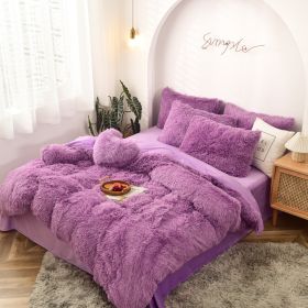 Mink Velvet Four Piece Set Long Plush Crystal Velvet Duvet Cover (Option: Purple-2.0m flat sheet)