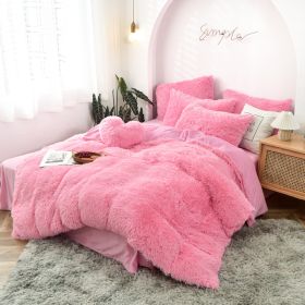 Mink Velvet Four Piece Set Long Plush Crystal Velvet Duvet Cover (Option: Pink-1.5x2m fitted sheet)