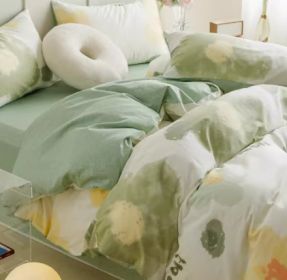 Simple Gradient Color Bed Four Sets Of Cotton Pure (Option: Coloured drawing-Flat Sheet-1.8m)