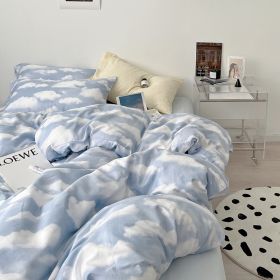 Simple Cloud Bed Sheet Quilt Cover All Cotton Washed Cotton Four-piece Set (Option: Clouds Non Dyed Blue-180CM Bed Sheet 200X230cm)