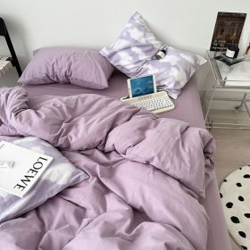 Simple Cloud Bed Sheet Quilt Cover All Cotton Washed Cotton Four-piece Set (Option: Clouds Like Water Purple-150CM Bed Sheet 200X230cm)