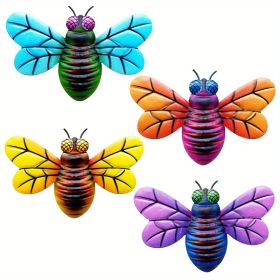 1pc/4pcs, Metal Colorful Bee Wall Decor, Bee Metal Wall Decor, Bee Metal Wall Art, Wall Decor, Metal Home Decor Wall Sculpture, Outside Decor (STYLE: 4PC/4SET)