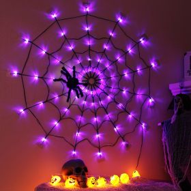 3.28FT Spider Web Light with Hairy Spider 70LED Battery Powered Remote Control 8 Lighting Modes Glowing Outdoor Indoor Wall Halloween Decoration (Lighting: Purple)