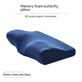 Memory Cotton Slow Rebound Butterfly Shaped Pillow Cervical Health Care (Option: Water molecule navy-62x34x12x6cm with lining)