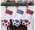 Christmas Gift Bags Pet Dog Cat Paw Stocking Socks Plaid Xmas Tree Ornaments