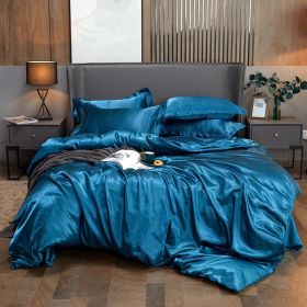 Ice Four-piece Set Cool Bare Sleeping Real Silk Quilt Cover Sheets (Option: Paris Blue-2 Style)