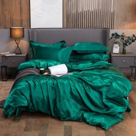 Ice Four-piece Set Cool Bare Sleeping Real Silk Quilt Cover Sheets (Option: Emerald Green-2 Style)