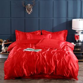 Ice Four-piece Set Cool Bare Sleeping Real Silk Quilt Cover Sheets (Option: Red-11 Style)